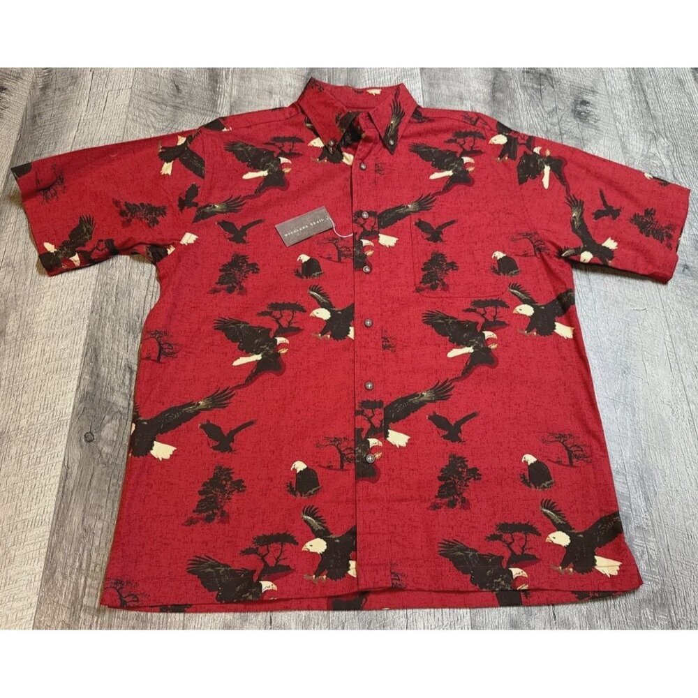 Patriotic USA Bald Eagle Button Up Shirt Mens M Short Sleeve Nature Woodland NEW